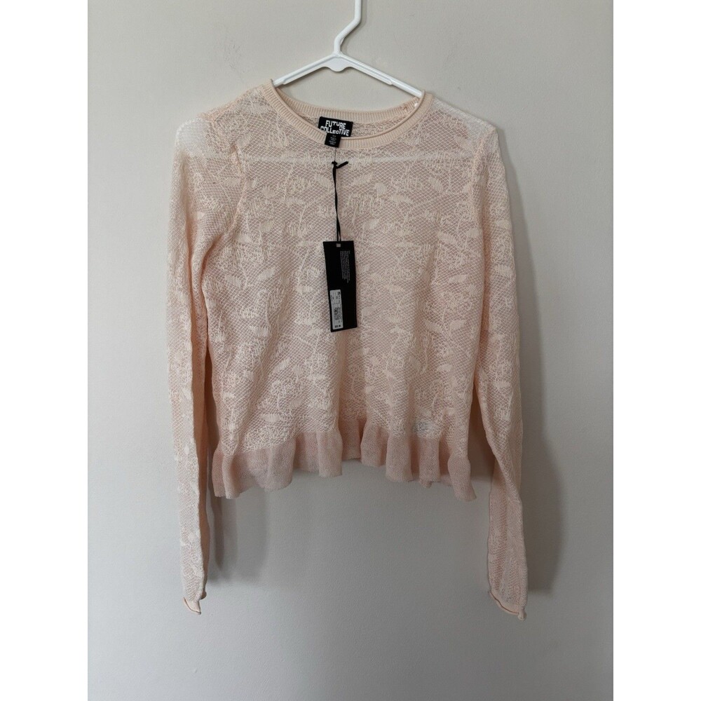 NWT Future Collective Blush Pink Lace Knit  Top XS Romantic Feminine